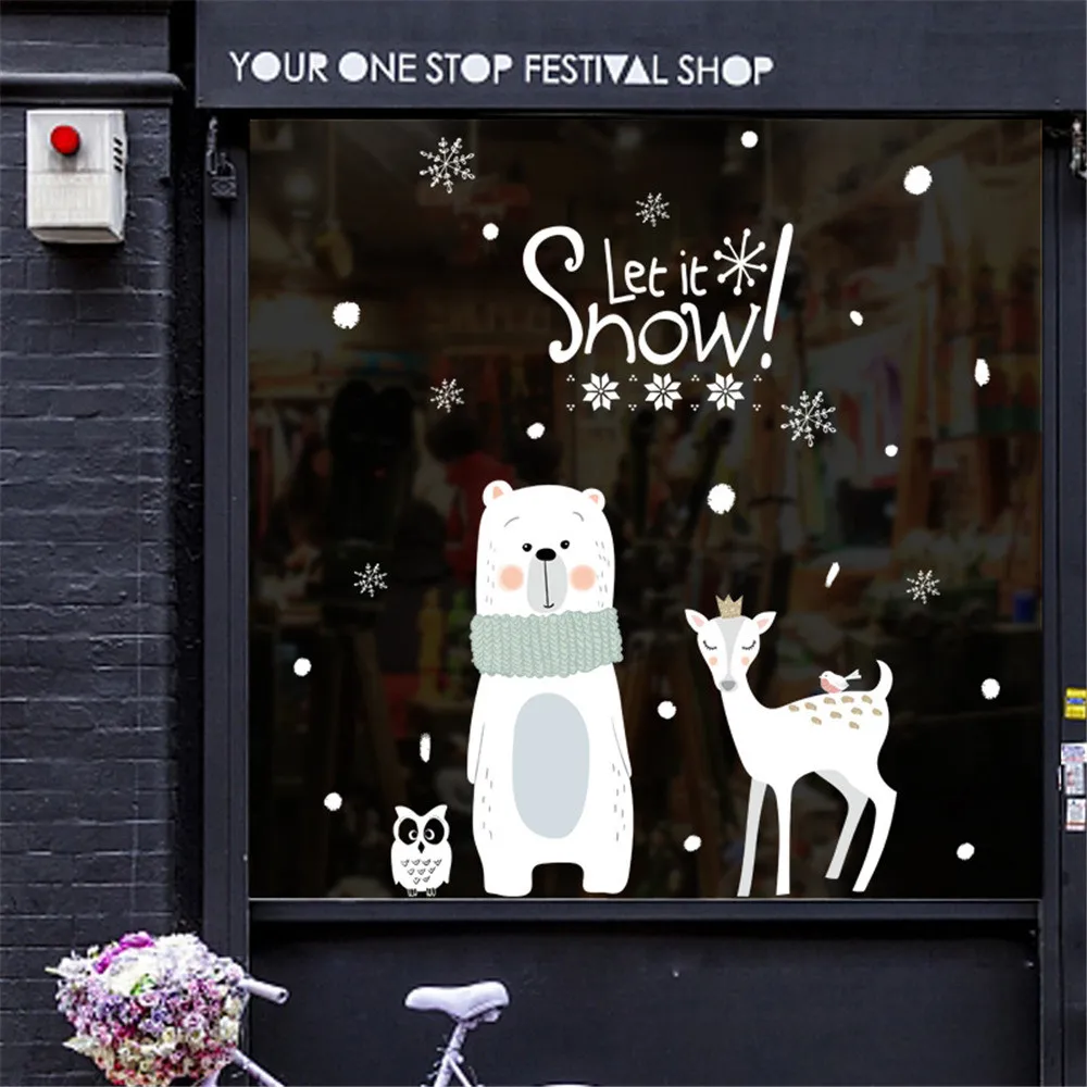 45*60 см 2019 новый год Рождество Лось Стекло окно домашний декор Настенная Наклейка