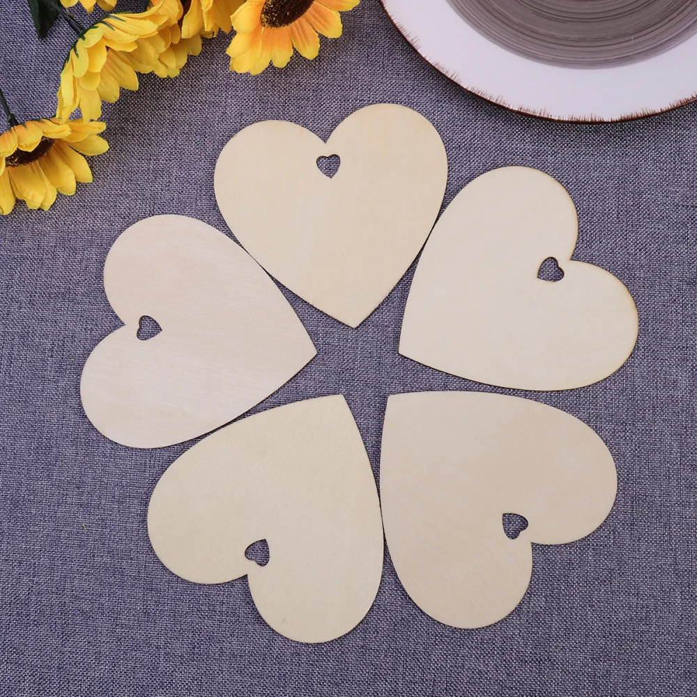 

50pcs 100mm Blank Heart Wood Slices Discs for DIY Crafts Embellishments (Wood Color)