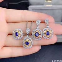 kjjeaxcmy fine jewelry 925 sterling silver inlaid natural sapphire luxury pendant ring earring set support test hot selling