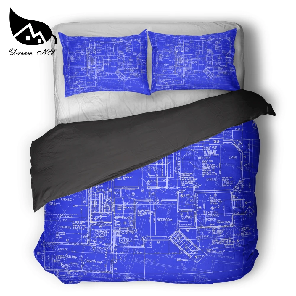 

Dream NS Building structure drawing design Bedding Set Quilt Cover Pillowcase Customized Engineering blueprint Home Textiles