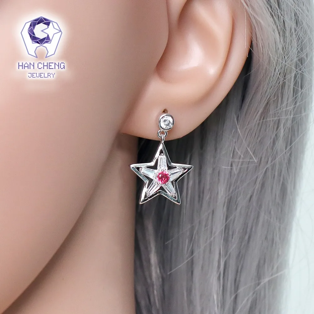 HanCheng New Fashion Geometric Dangle Hanging AAA Zircon Gem Stone Star Drop Earrings For Women Jewelry brincos bijoux | Украшения и