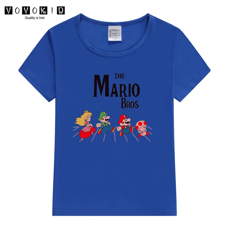 Забавная футболка с принтом «Super Mario Bros» для маленьких девочек и мальчиков, Детская летняя футболка с принтом «Король льва», рубашка на День Благодарения - Цвет: T125F-skyblue