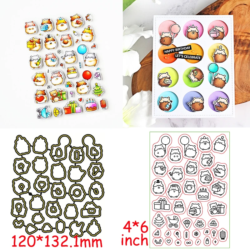 Милые мыши праздничные высечки + прозрачные штампы радостные и для изготовления