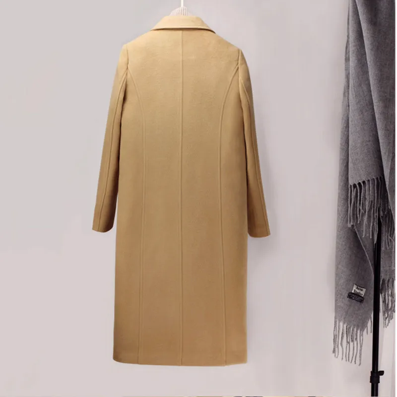 

2021 Autumn Winter New Women Woolen Jacket Coat Slim Plus cotton Thick Long Overcoat Plus size Female Black Khaki Winter Coats
