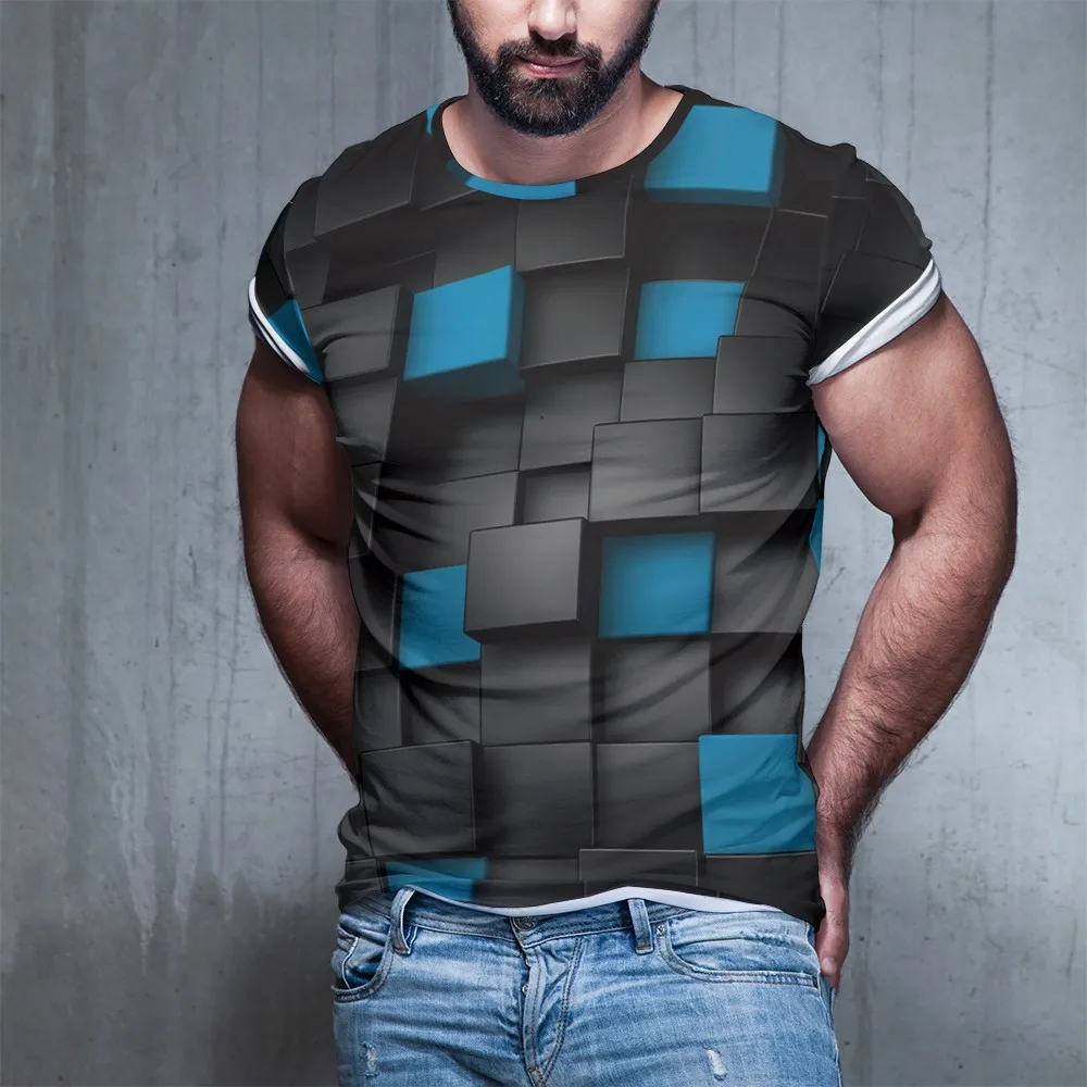 Черные синие квадратные Забавные футболки для мужчин и женщин модные свободные 3d