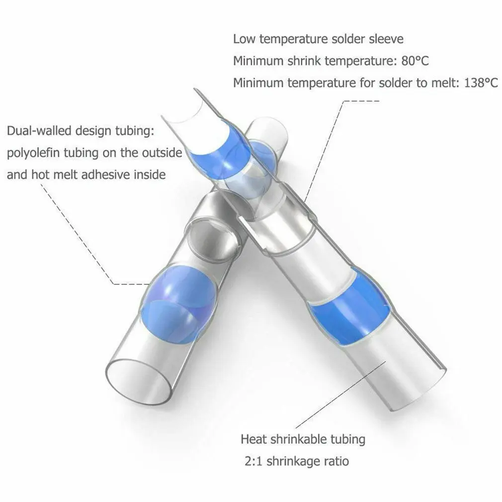 

250Pcs Mixed Heat Shrink Sordering Terminals Waterproof Solder Sleeve Tube Electrical Wire Insulated Butt Connectors Kit