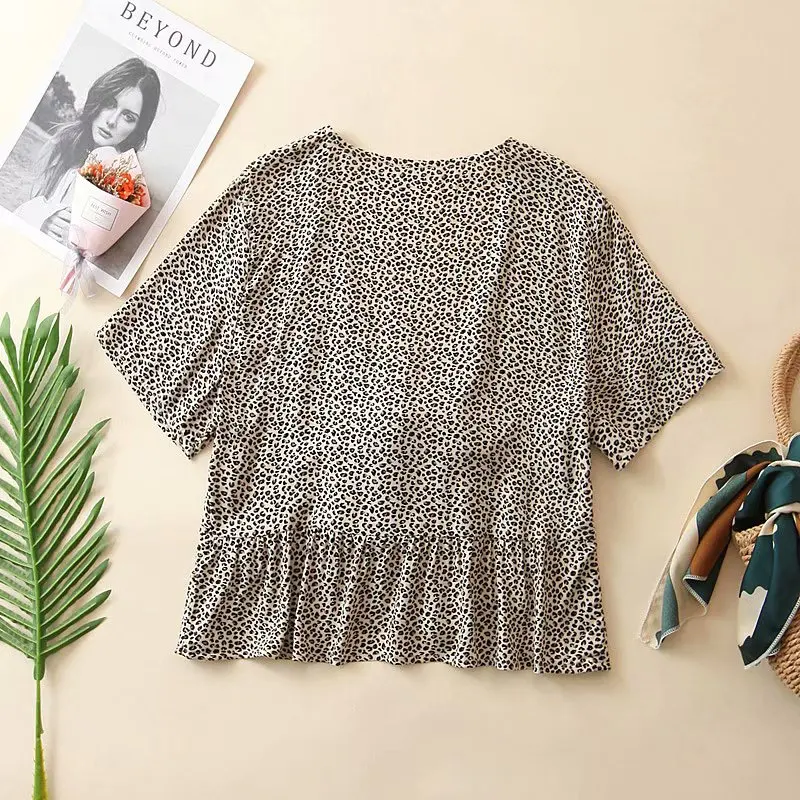 Женская леопардовая блузка TMODA Летняя Повседневная рубашка с глубоким v образным