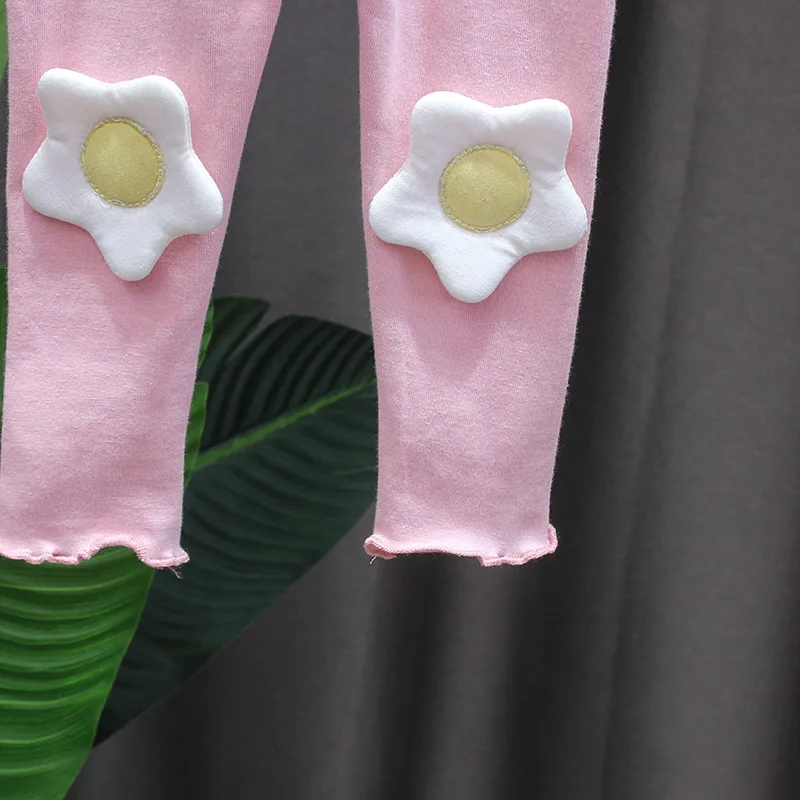 Леггинсы хлопковые для девочек тонкие мягкие однотонные штаны с цветочным