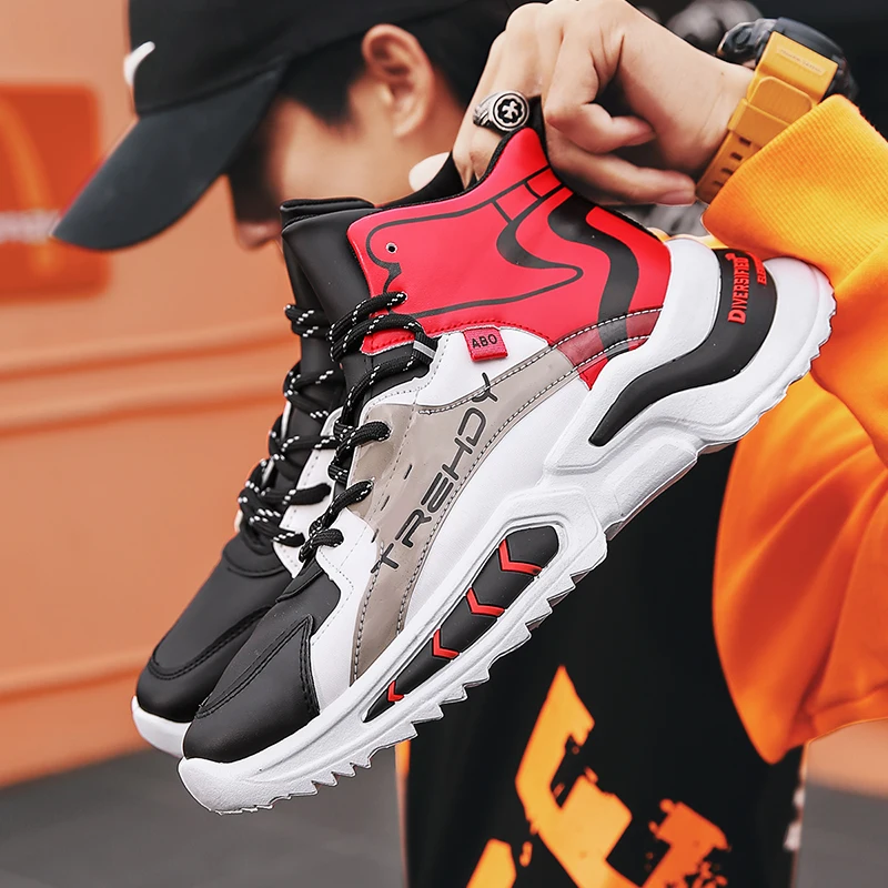 

2020 New Men's High Top Pu Sneakers Breathable Casual Shoes Wearable Fashion Student Shoes Sport Adult Brand Shoes for Men Light