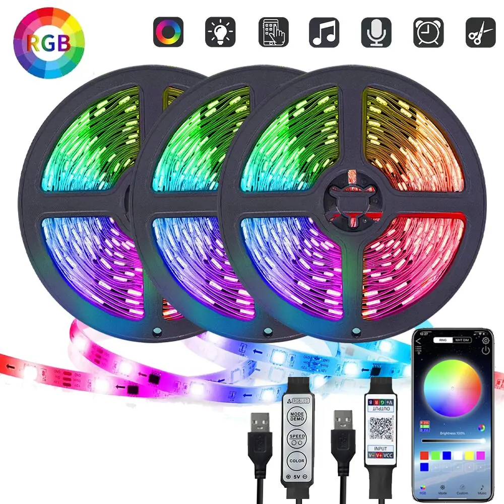 

Светодиодная лента с Bluetooth-управлением, RGB 5050, 5 В, USB