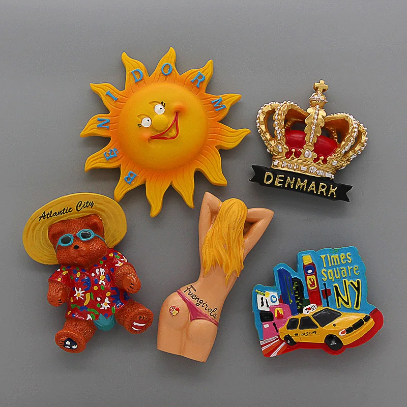 fridge magnetic refrigerator tourism souvenir Danish crown Spanish Fongirola Atlantic City USA New York Times Square French Arc | Дом и сад