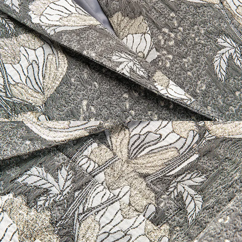 

Blazer Men's Floral Jackets Gray Flowers Patterns Embroidery American Man Suit blazer masculino slim fit Big Size 5XL 4XL #919