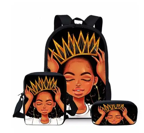 Детские школьные сумки черного цвета с принтом в африканском стиле для девочек 3