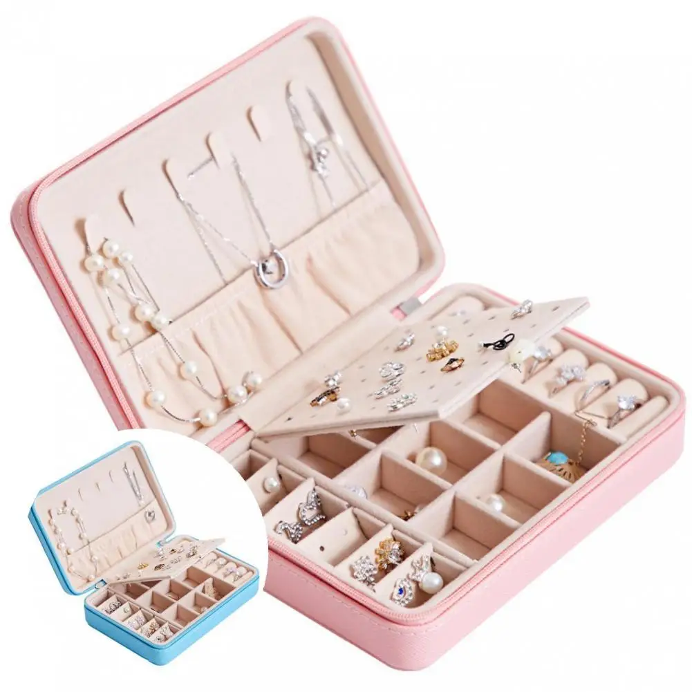 

Exquisite Faux Leather Korean Style Multi-purpose Earrings Necklace Ring Case Birthday Gifts