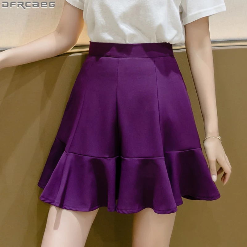 

New Fashion Black Purple Woman Skirts Elegant High Waist Summer Skirt A-line Ruffles Mini Falda Casual Streetwear Pleated Skirt