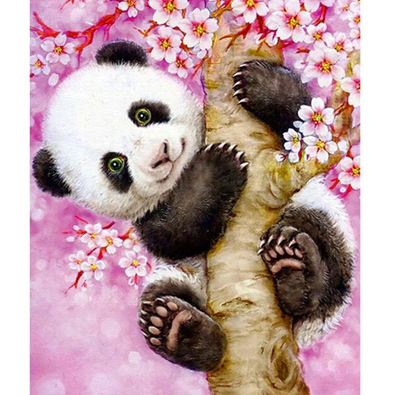 Панда с цветочным узором дерево Алмазная картина животным принтом Утепленные