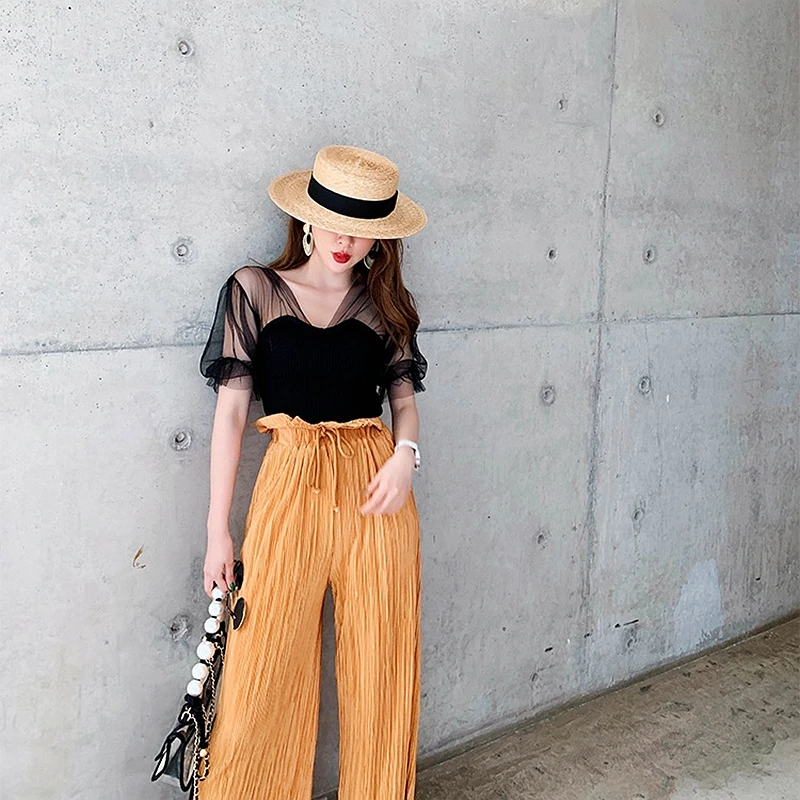 Майка женская хлопковая трикотажная с кружевом зеленая/белая | Женская одежда