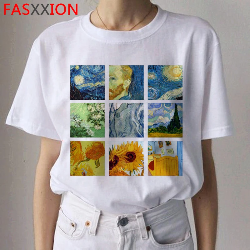Van Gogh Van Goghing Van Gone футболки HARAJUKU женские Рисование маслом Ullzang футболка Веселая 90s футболки модные футболки женские