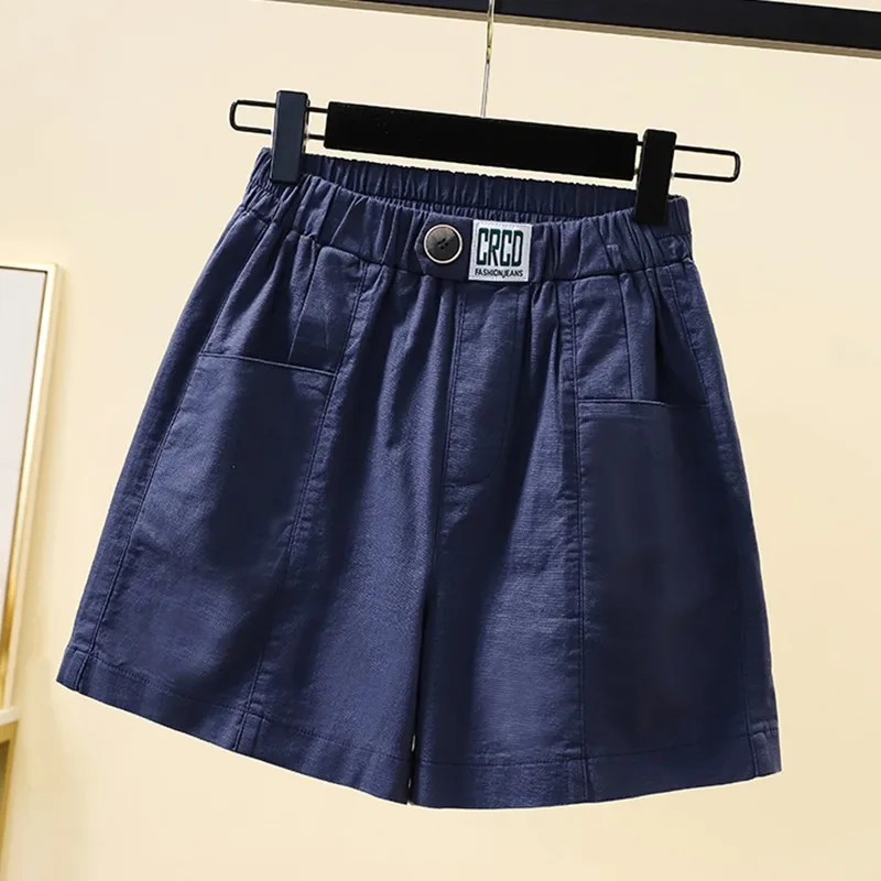 

Размера плюс для женщин из хлопка и льна повседневные шорты, Новое поступление 2021 летние простые Стиль с эластичной резинкой на талии свобо...