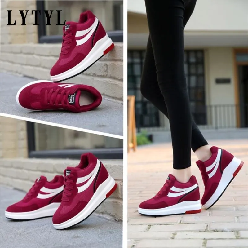 

2021 Autumn Ankle Boots Women 8CM Height Increase Warm Winter Shoes Platform Wedges Spring Shoes Footwear Flats Tenis B20-349