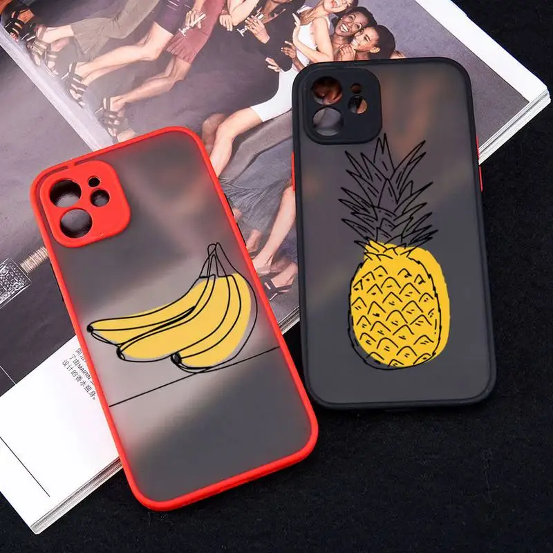 

Fruit Simple Line Lump Phone Case Red Color Matte Transparent For iPhone 12 Mini Pro Max 11 X XR XS 7 8 Plus Shell Cover Coque