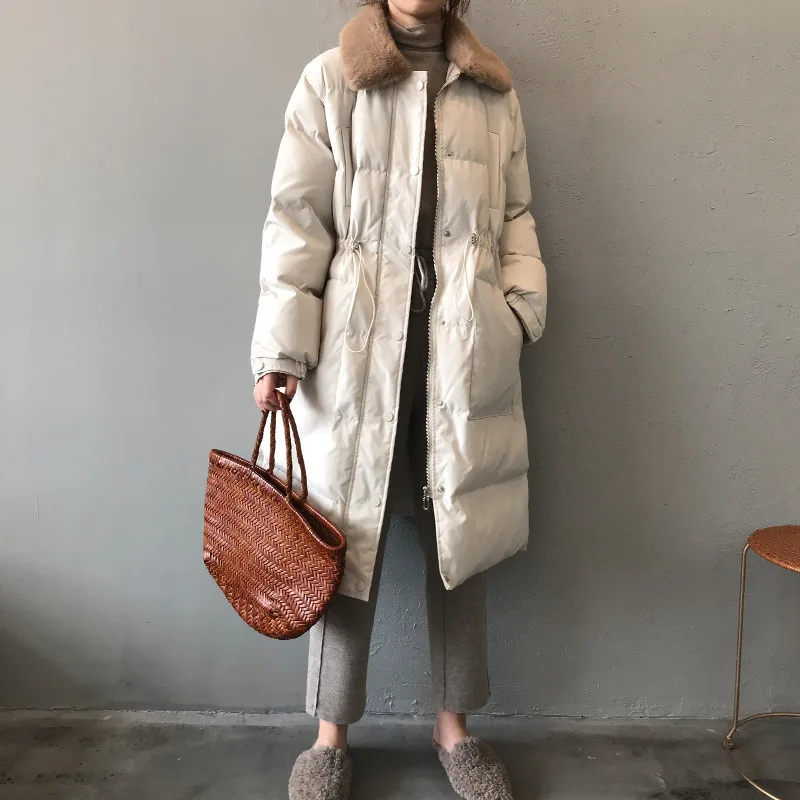 2021 Winter  Korean  Fashion Women Parkas Warm Straight Long Loose Ladies Coats Elegant Pockets Cotton Jackets Woman