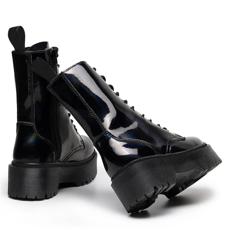 Модные черные ботинки из лакированной кожи в готическом стиле с 10 отверстиями