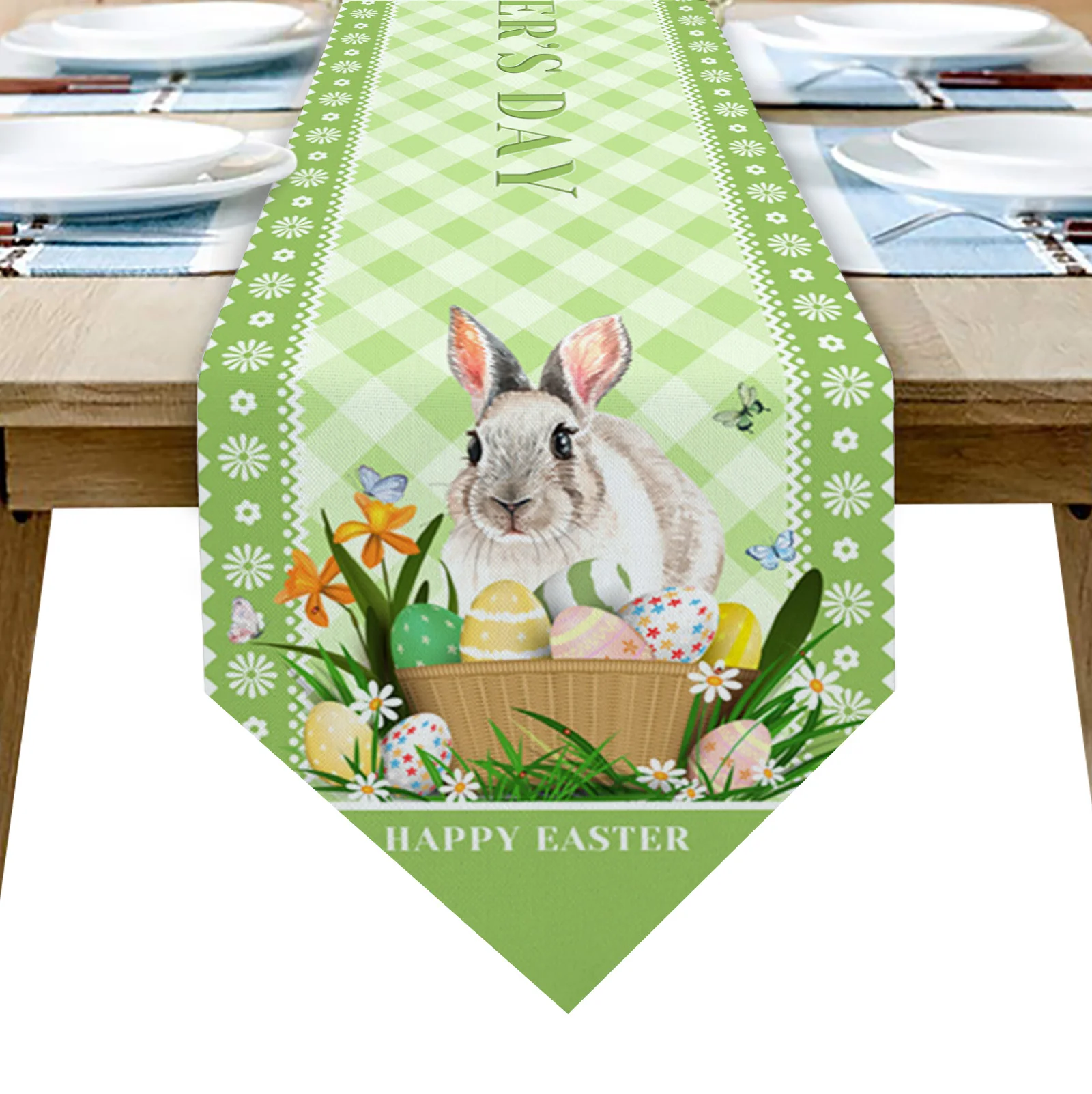 

Пасхальный кролик яйцо зеленая клетчатая настольная дорожка для дома Обеденный чайный стол чехол для обувного шкафа скатерть флаг свадебн...
