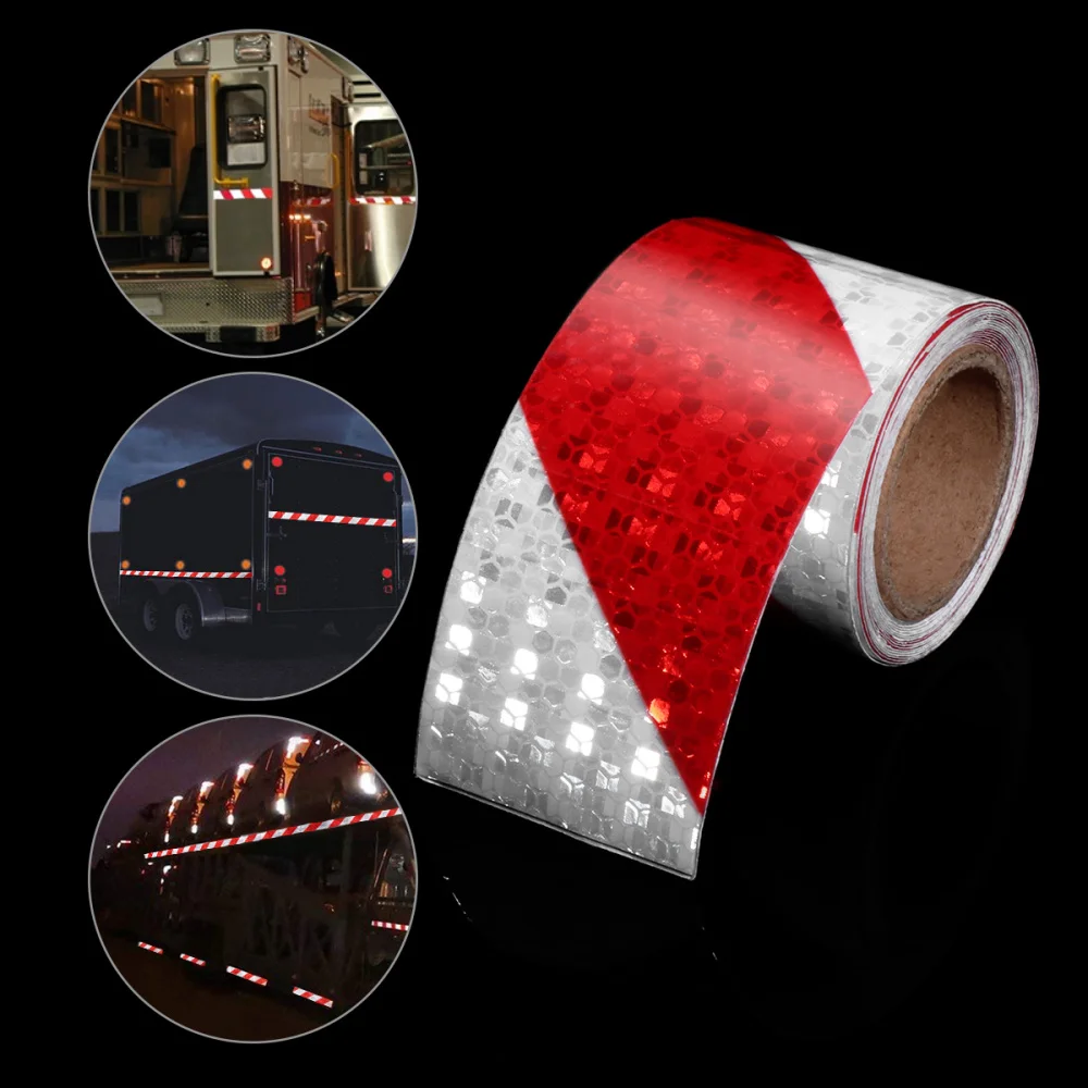 

2 Rolls Car Safety Reflective Glow In The Dark Warning Tape Red and White Twill Reflective Strip Reflective Sticker (3 Meters)
