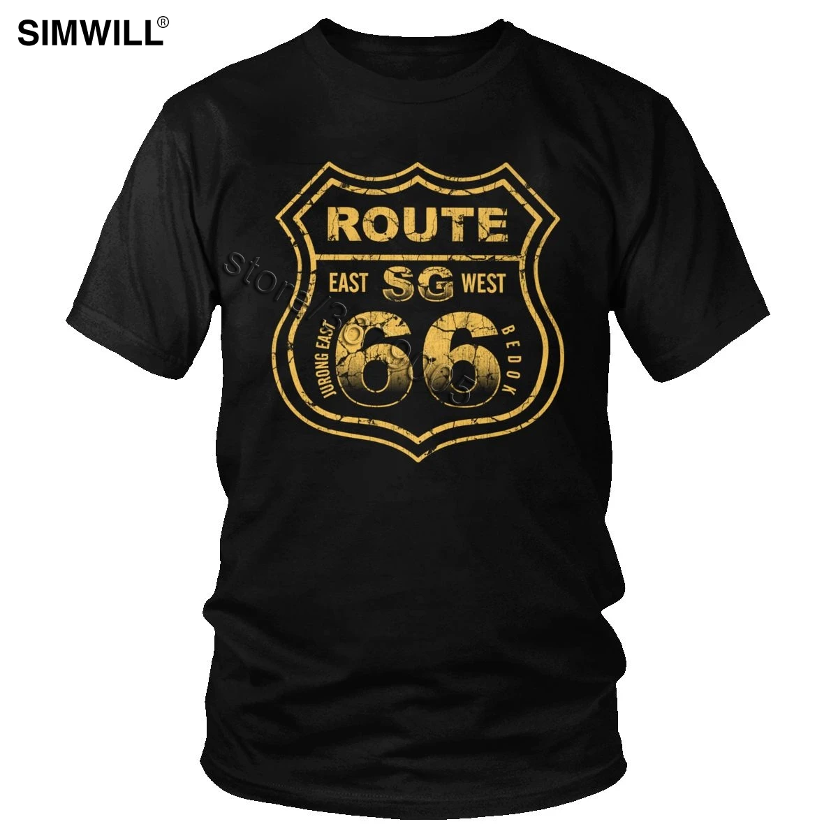

Vintage Route 66 T Shirt Distressed Mother Road T-shirt Men's Breathable Cotton Tshirt Short Sleeves Grunge U.S Highway Tees