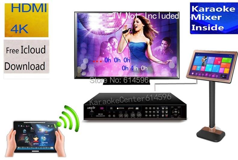Система караоке-плеера KTV 6 ТБ HD + беспроводной сенсорный экран 19 5 дюйма с песнями