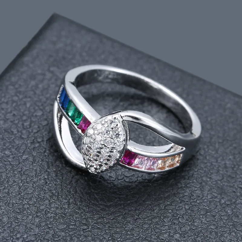 

BIJOX STORY 925 Sterling Silver Jewelry Ring with Geometric shaped Colorful Topaz Gemstone Fashion Ring for Women Wedding Party