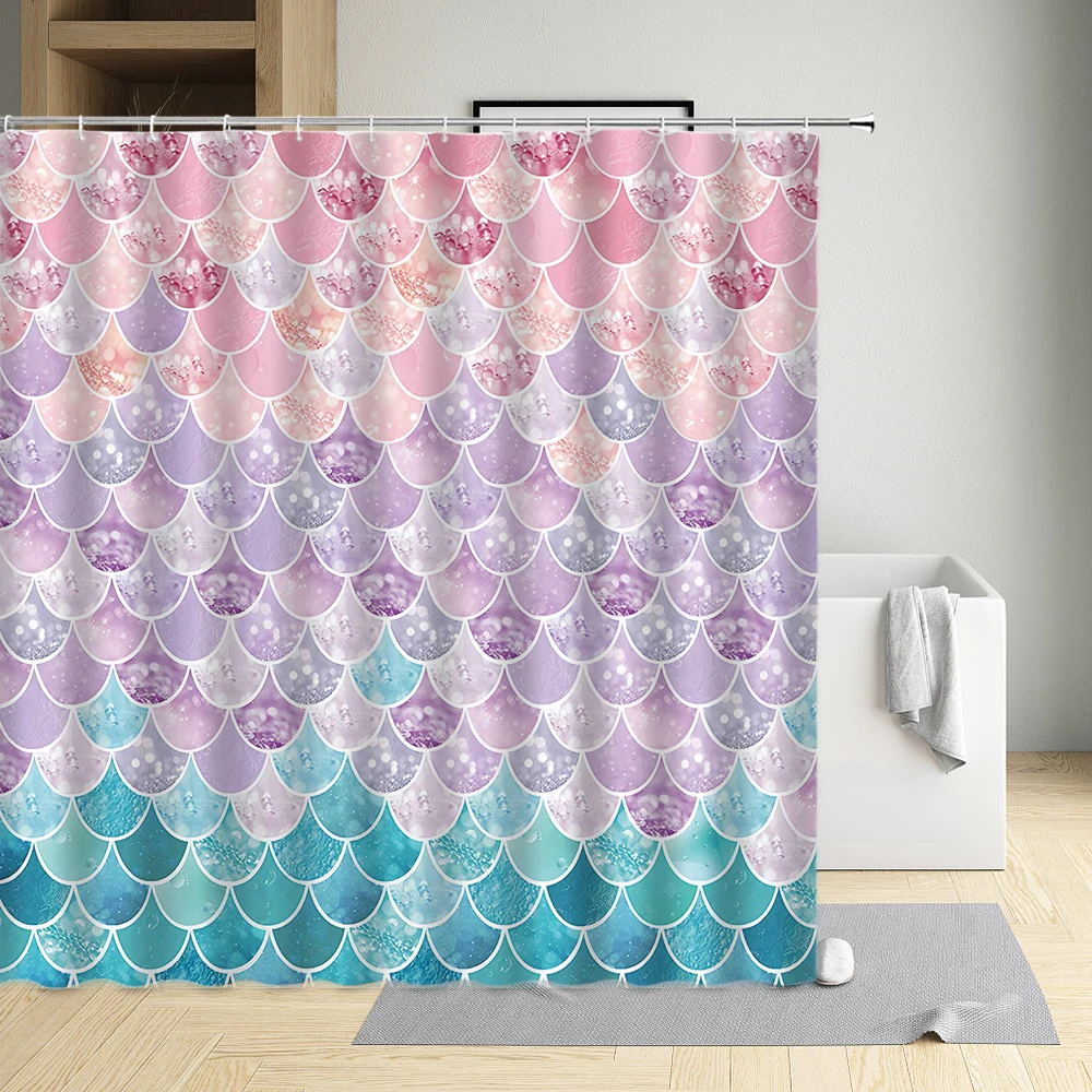 

Fish Scales Creative Shower Curtain Red Pink Blue White Green Blue Colorful Cloth Bathroom Decor Bath Screen With Hooks