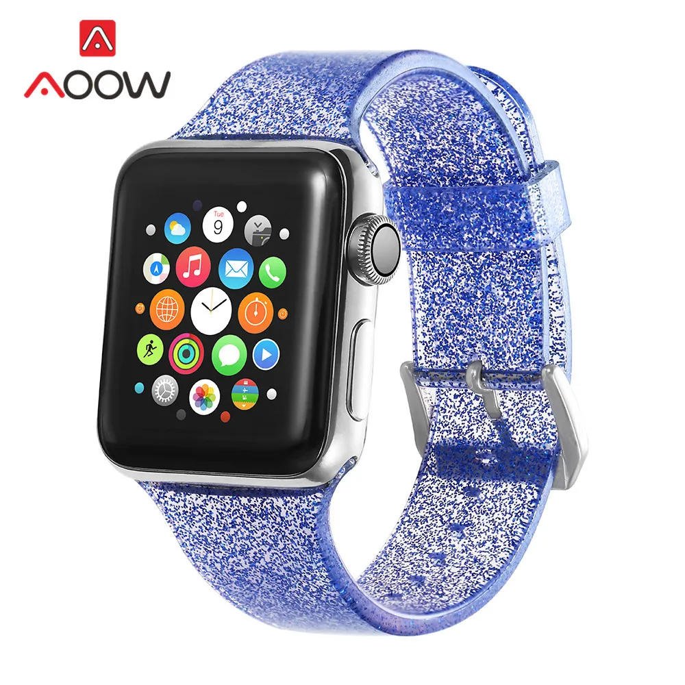 Блестящий силиконовый ремешок для часов для Apple Watch 38 мм 42 мм 40 мм 44 мм прозрачный сияющий мужской женский браслет ремешок для iWatch 1 2 3 4