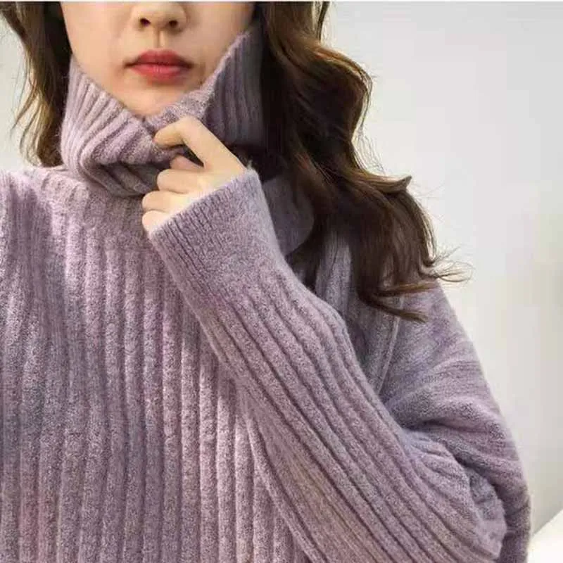 

Sweaters Women Turtleneck Pullovers All-match Winter Thick Leisure Warm Knit Chic Korean Style Fashion Loose Elegant Solid New