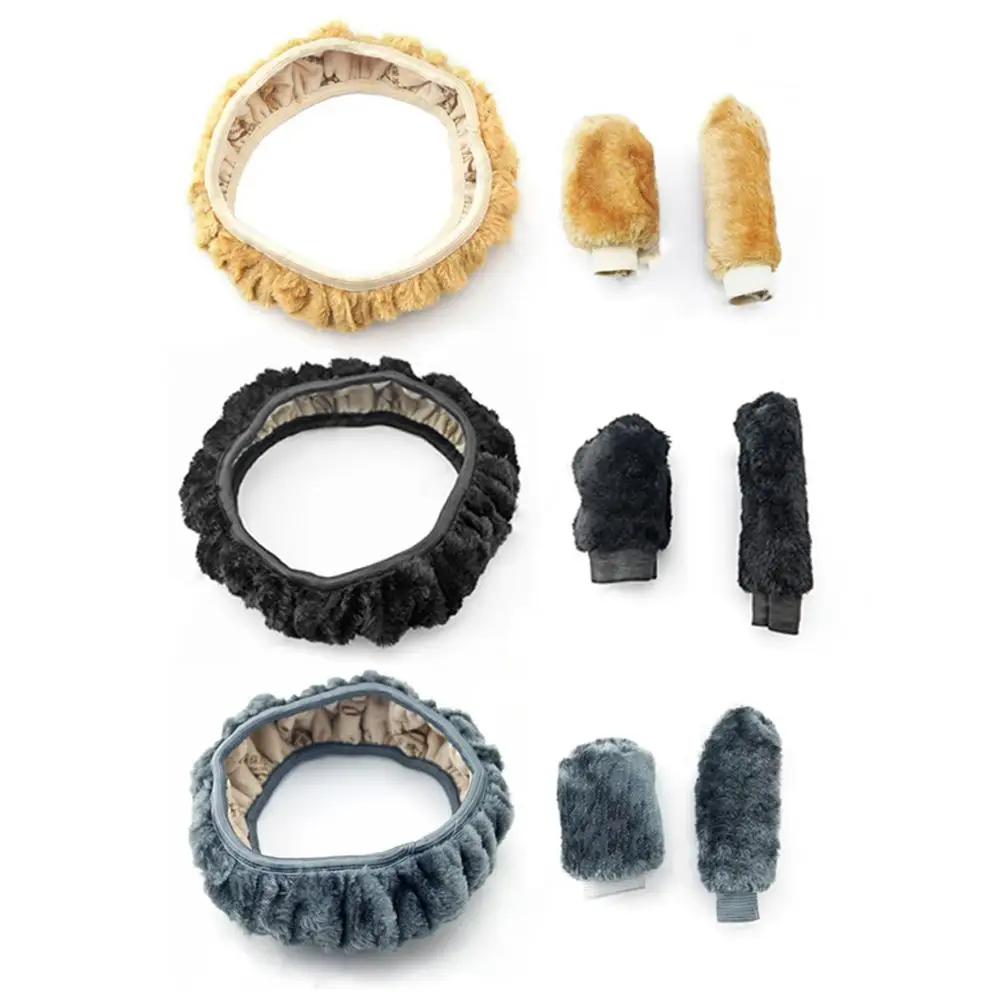 

3PCS/Set Car Interior Accessories Autumn Winter Universal Plush Gear Cover Hand Brake Cover Steering Wheel Cover