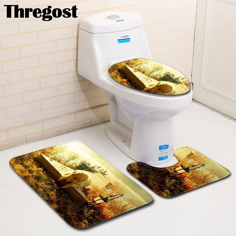 Thregost Animal 3D Print Toilet Carpet Set Memory Foam Mat Bathroom Mats 3 pcs Shower Rug Anti Slip Kitchen Carpets | Дом и сад