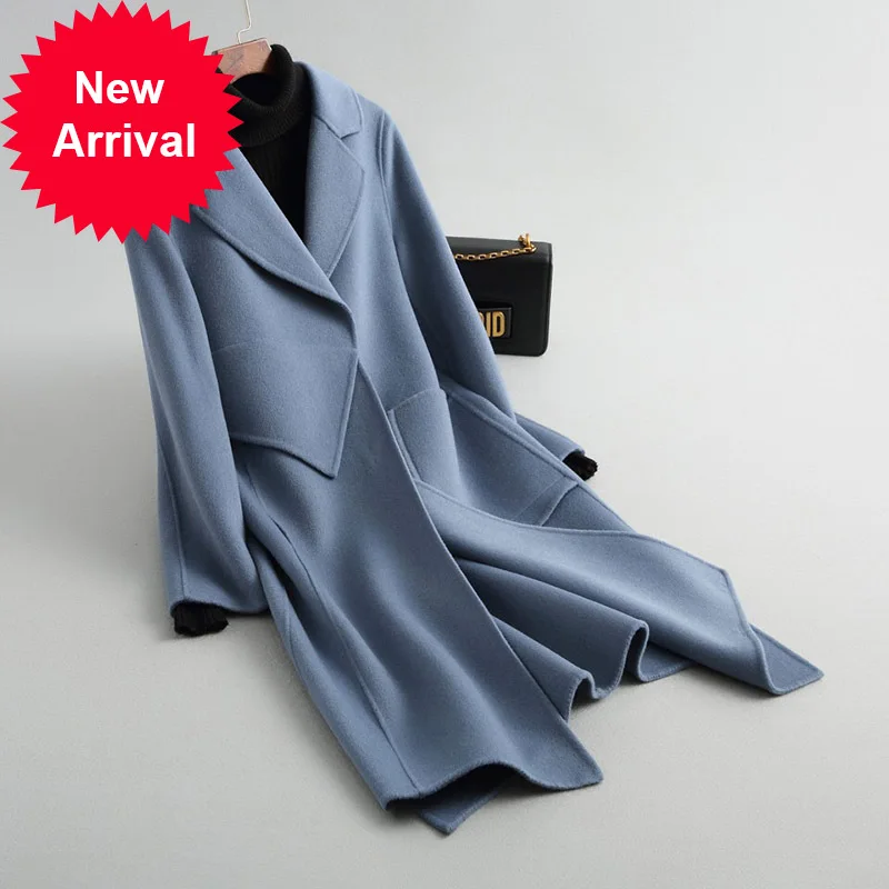 

Женская длинная двухсторонняя шерстяная куртка A38077, однотонное стильное шерстяное пальто для отдыха, осень/зима 2020