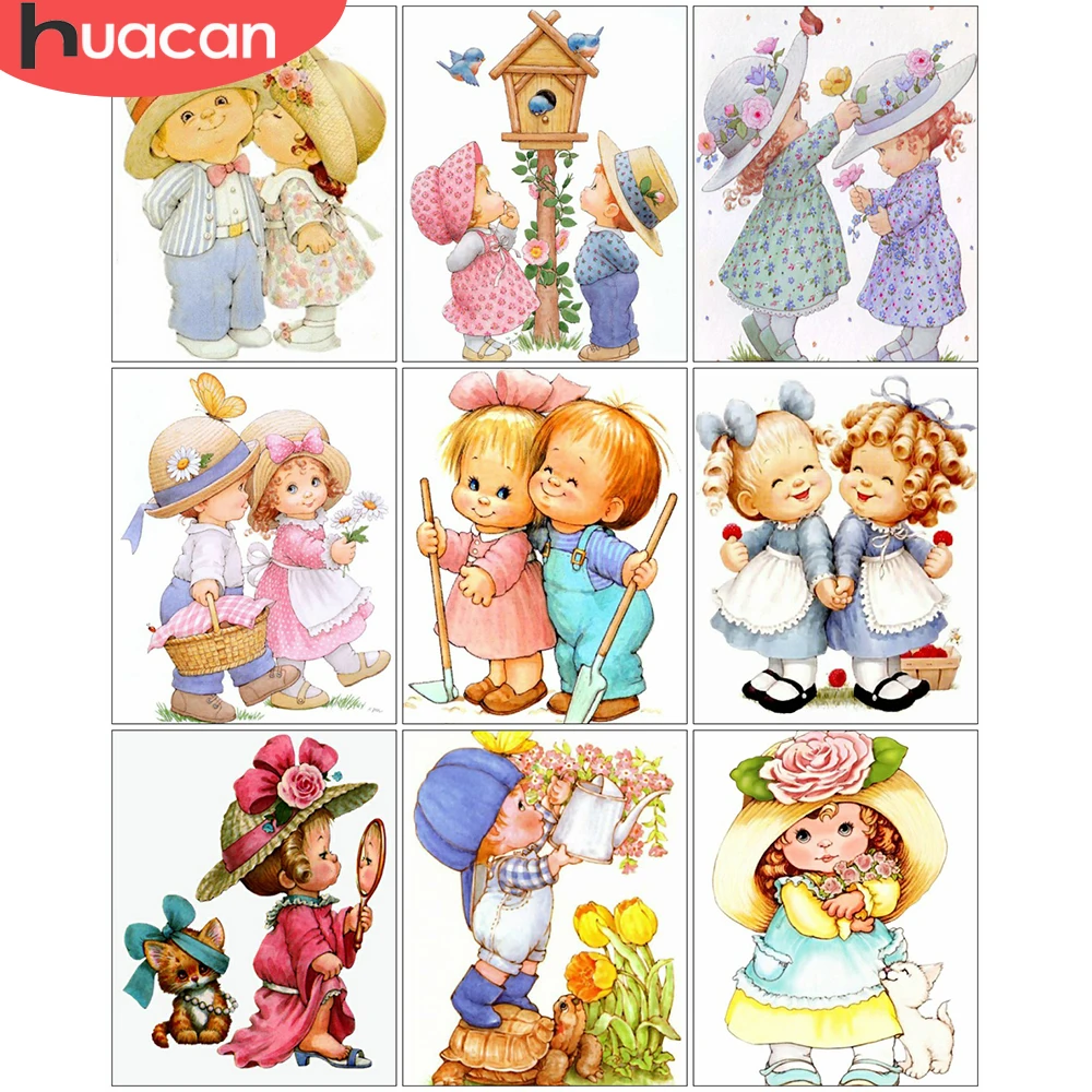 

HUACAN Coloring By Number Child Portrait Drawing On Canvas DIY Painting By Numbers Cartoon For Adults Home Decoration DIY Frame