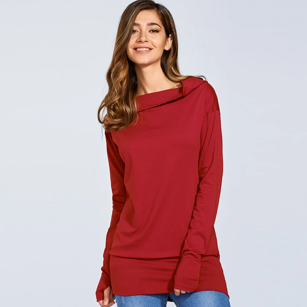 Женская футболка с длинными рукавами блузка и узким вырезом удобная повседневная одежда для осени