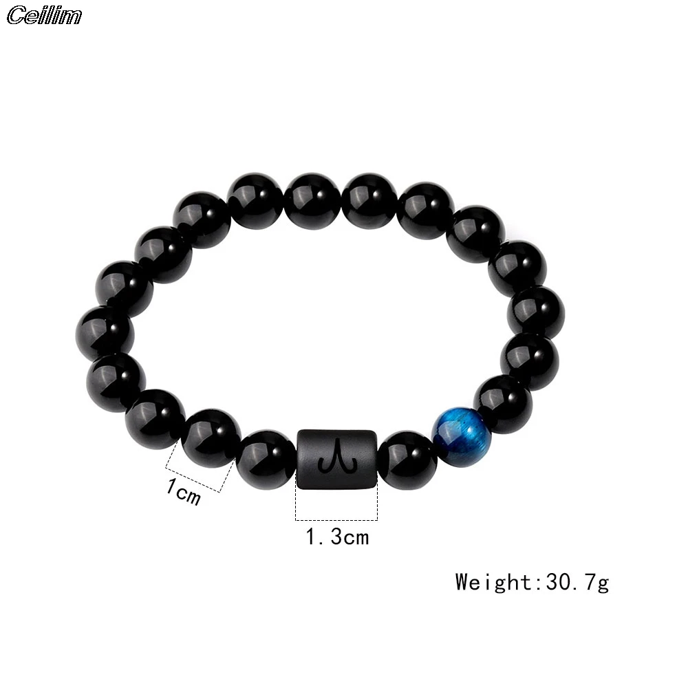 

12 Constellation Couple Bracelet Men Black Stone Beads Bracelets For Women Pulseras Moda Masculina Hombre Man Mens Jewellery