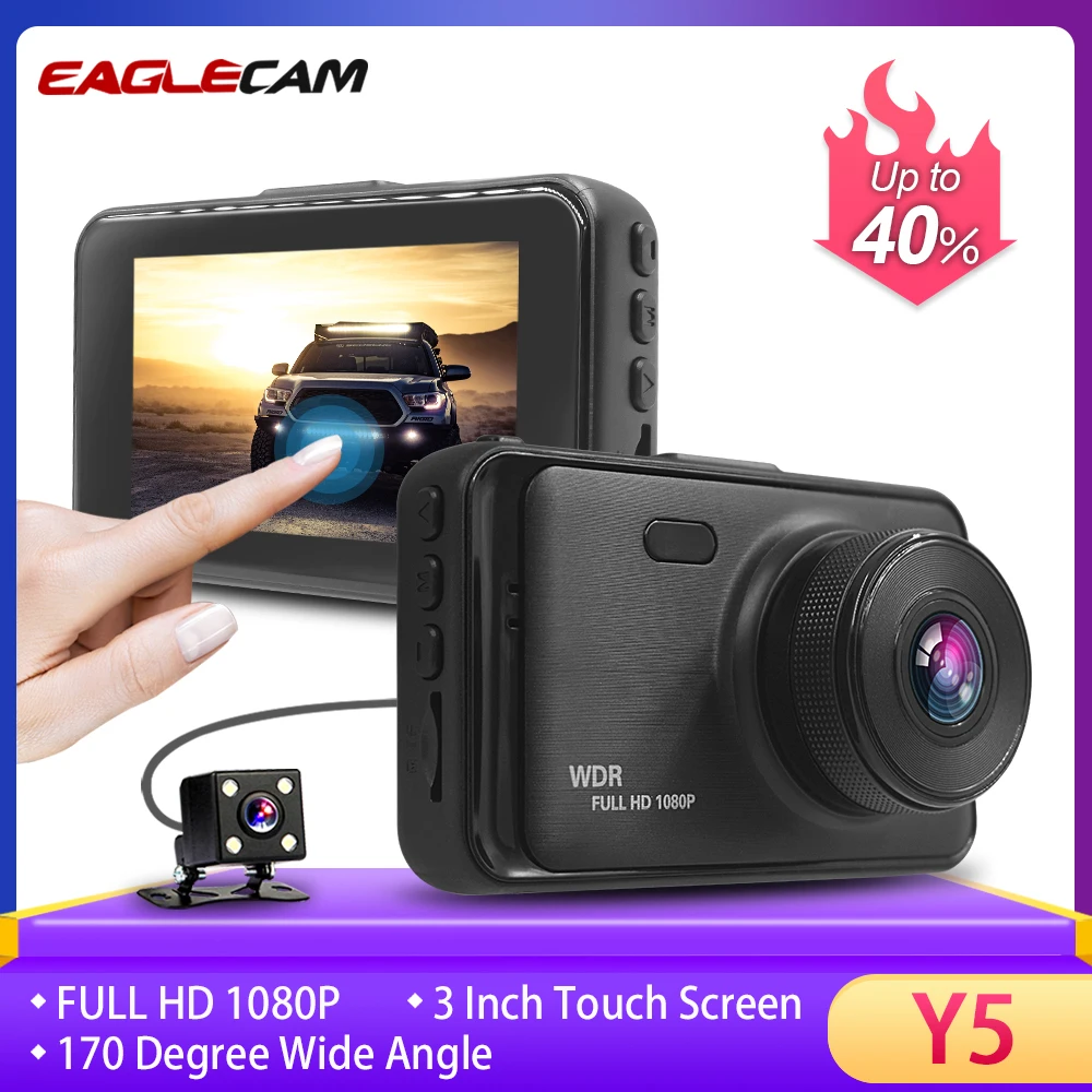 Автомобильный видеорегистратор камера с двойным объективом 3 дюймовый сенсорный