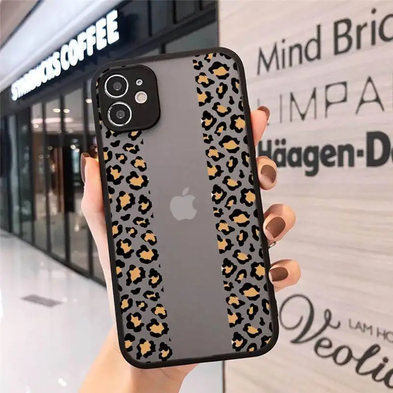 

Leopard Print Colorful Phone Case Matte Transparent for iPhone 7 8 11 12 s mini pro X XS XR MAX Plus cover funda shell coque