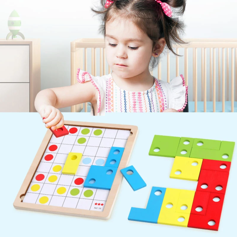 

Игра для обучения логическому мышлению, деревянные игрушки с сочетанием цветов, пазл Тетрис, интеллектуальная игра, Ранние развивающие игр...