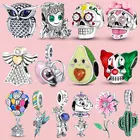 Женские серебряные подвески, креативные подвески, бусины в виде астронавта, кактуса, черепа, подходят для оригинального браслета Pandora, изящные украшения