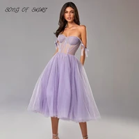 womens lilac tea length prom dresses sweetheart formal wedding party celebrity gown evening robe de soir%c3%a9e femme courte