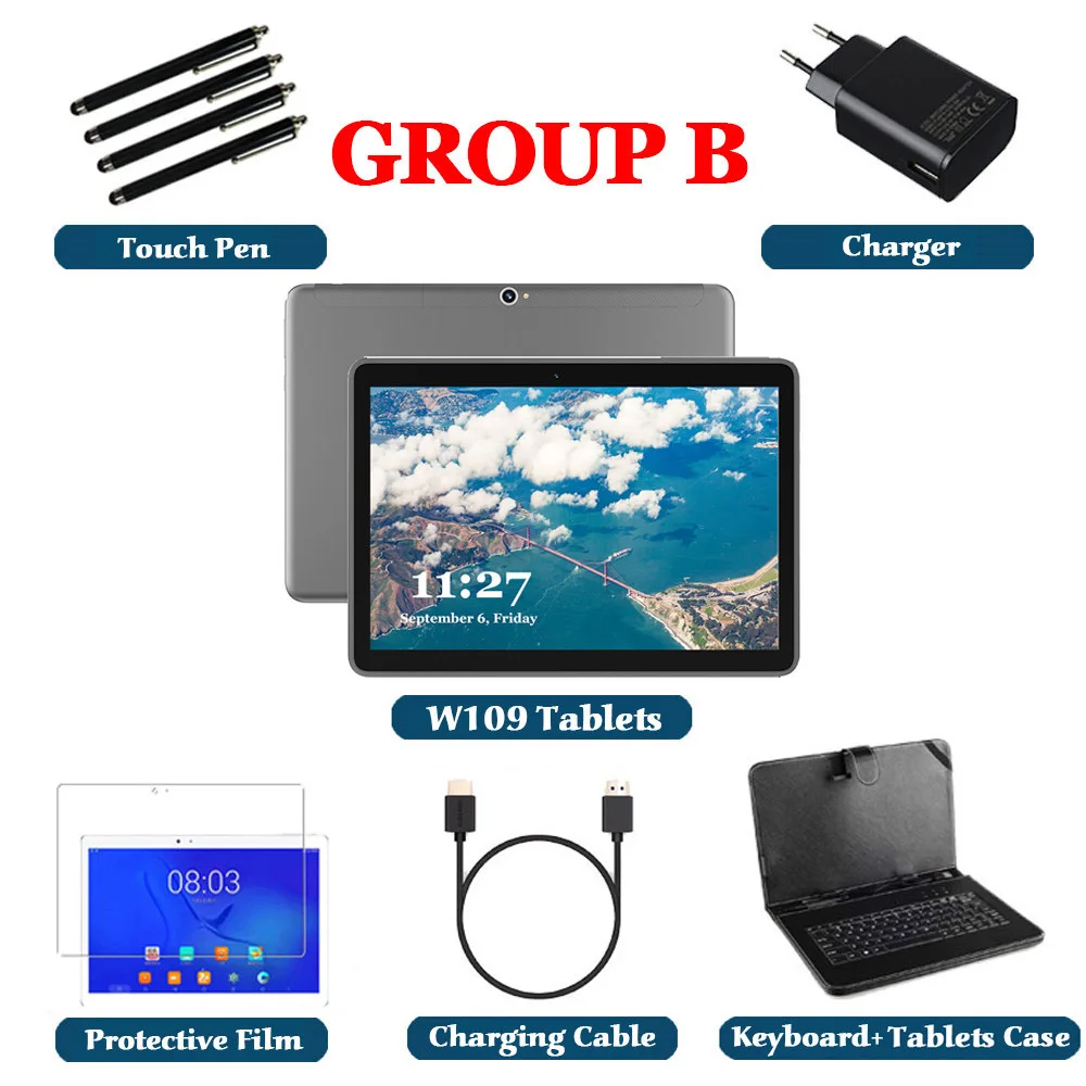 Add Keyboard Case Планшет LNMBBS W109, 10,1 дюймов, 3G/4G, фаблет, планшеты, 4 Гб+ 64 ГБ, 1920*1200, Android 9,0, WiFi, Bluetooth, gps, камеры, sim-карты, планшетный ПК - Комплект: Add Keyboard Case