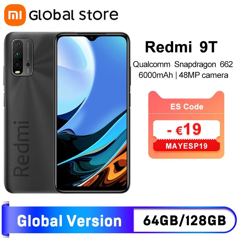 Глобальная версия смартфона Xiaomi Redmi 9T 4 Гб 64 ГБ/4 128 ГБ/6 ГБ Snapdragon 662 6000 мАч 6 53