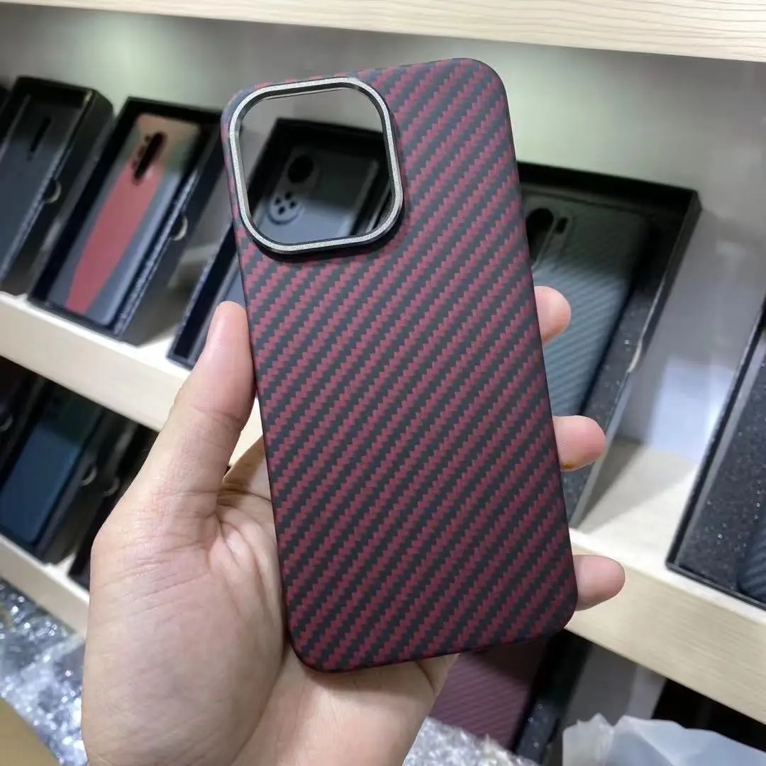 Funda de fibra de carbono para iPhone, carcasa ultrafina de aramida colorida para modelos 13, 12 Pro Max y 13 Pro-5