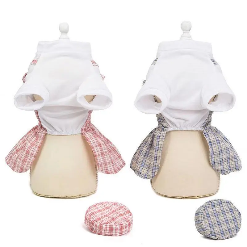

Dog Clothes Summer Small Medium-sized Pet Teddy Chihuahua Small Clothes Puppy Princess Dress Cute Pet Plaid Skirt With Hat